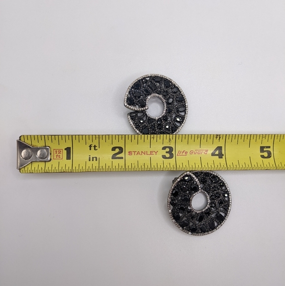 Unique Black Spinel Gemstone Swirl Hoop Earrings Sterling Silver - Picture 7 of 12